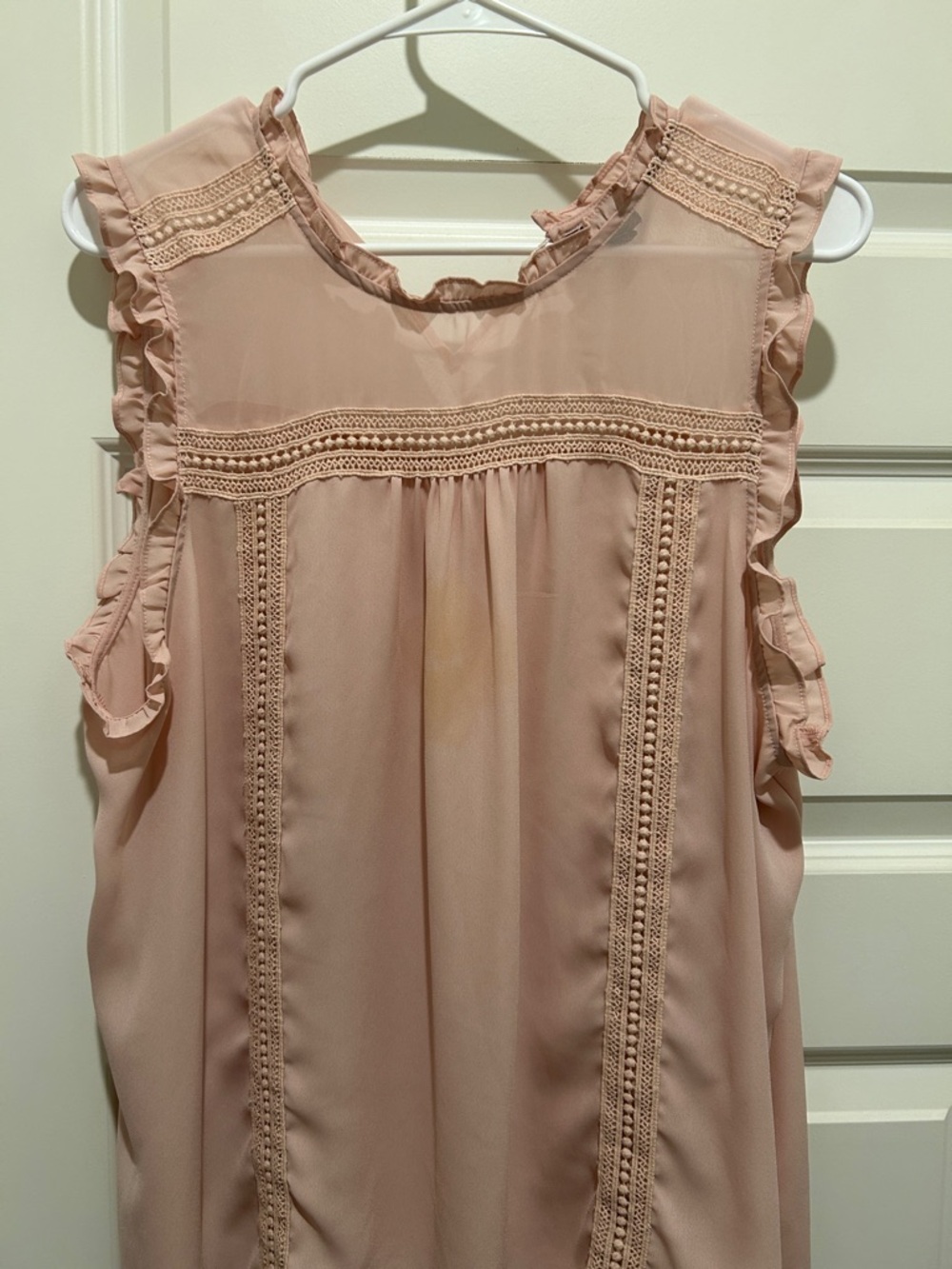 a.n.a Blush Pink Ruffle Sleeveless Crochet Yoke Blouse